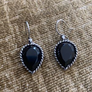 VINTAGE Onyx And Silver Earrings With French Hooks